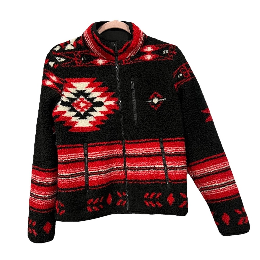 Black Label Ralph Lauren Women's Plus Faux-Shearling Jacket Aztec PS/P Red Black